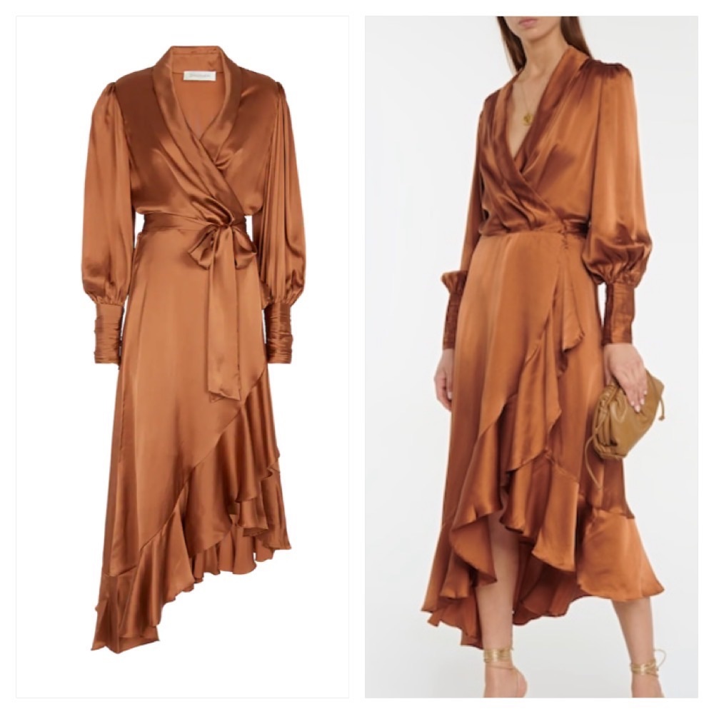 ZIMMERMANN Silk wrap midi dress tan brown